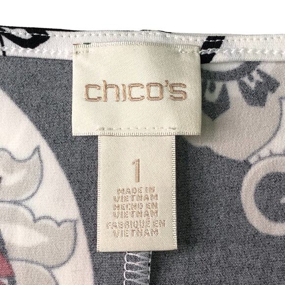Chicos Womens Size 1 US 8 Shift Dress Stretch Paisley Knit Swing 3/4 Sleeves - Picture 11 of 15